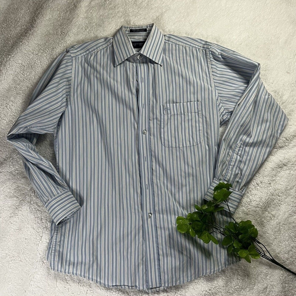 Oscar De La Renta Menswear Size 15 Blue‎ Button Up Long Sleeve Shirt Plaid